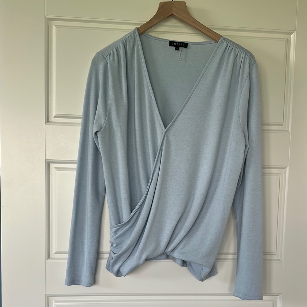 Elegant Light Blue Wrap Top
